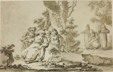 Postacie w strojach orientalnych w krajobrazie