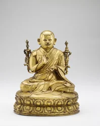 Shalu Lama Rinchen Khyenrab Chokdrub Palzangpo, ok. 1600 (pozłacany stop miedzi, ze śladami pigmentów)
