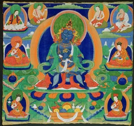 Malowidło Thangka przedstawiające Adibuddę Wadżradharę (Do rje chang), Tybetańczyk, XIX w. (tempera na kalce)