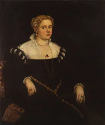 Portret damy, długości trzech czwartych, trzymającej mandolinę
