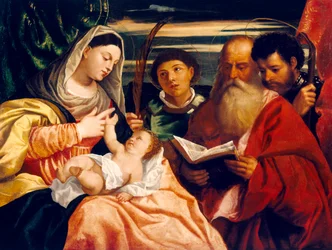 Madonna z Dzieciątkiem ze świętymi Szczepanem, Hieronimem i Maurycym (olej na płótnie)