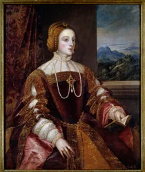Portret Impress Izabeli Portugalskiej (1503-1539) Obraz Tiziano Vecellio (1485-1576) XVI w. Słońce. 1,17x0,98 m Madryt, Muzeum Prado