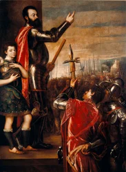 Przemówienie Alfonso de Avalos (1502-1546), condottiero (condottiere) Włoski obraz Tiziano Vecellio powiedział, że Tycjan (ok.1490-1576) 1540-1541 Wymiary 223x165 cm Madryt, Muzeum Prado