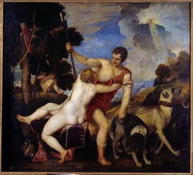 Wenus i Adonis. Obraz Tiziano Vecellio powiedział Tycjan (1485-1576)