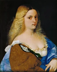 Violante - Tycjan (1488-1576). Olej na drewnie, ok. 1515. Wymiar: 64,5x50,8 cm. Muzeum Historii Sztuki, Wiedeń