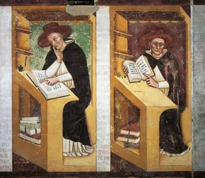 Dominikanie, fragment z Cyklu Czterdziestu Znamienitych Członków Zakonu Dominikanów, Tommaso da Modena (1326-1379), fresk, detal, Klasztor Dominikanów, Treviso, Włochy