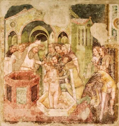 Legenda o św. Urszuli: Chrzest księcia Anglii, Tommaso da Modena (1326-1379), fresk, kościół Santa Caterina, Treviso