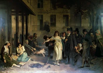 Psychiatra Philippe Pinel (1745-1826) uwalnia chorych psychicznie z kajdan w zakładzie Salpêtrière w Paryżu w 1795 roku, obraz Tony