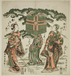 Aktorzy Ichimura Kamezo I jako Jo i Ichimura Kichigoro jako Uba w scenie z Takasago