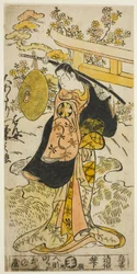 Aktor Segawa Kikunojo I jako Hanjo w sztuce „Tsumagoi Sumidagawa”, wystawiony w Teatrze Nakamura w trzecim miesiącu 1733