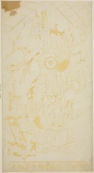 Aktorzy Tamazawa Saijiro I jako paź Umezaburo i Segawa Kikunojo I jako Oroku w sztuce „Sazareishi Suehiro Genji”, wystawionej w Teatrze Nakamura w pierwszym miesiącu 1744