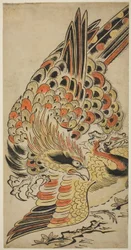 Jastrząb łapiący żuraw w locie, ok. 1715 (ręcznie kolorowany drzeworyt)