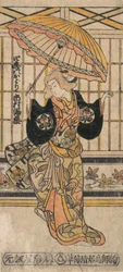 Aktor Ichimura Uzaemon VIII 1699-1762 jako kobieta z parasolem.