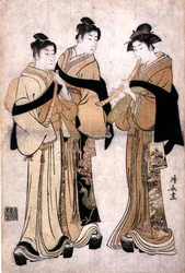 Gra na Shakuhachi, ok.1782 (drewnodruk z tłoczeniem na ślepo)