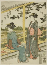 Herbaciarnia z widokiem na pola ryżowe, z serii „Dziesięć dzielnic świątyni Kinryuzan w Asakusa (Asakusa Kinruzan jikkei)”