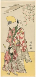 Aktorzy Ichikawa Danjuro V i Ichikawa Ebizo IV, z pentaptyku jedenastu aktorów świętujących święto sanktuarium braci Soga