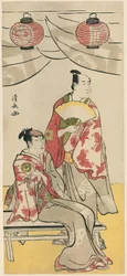 Aktorzy Ichikawa Monnosuke II i Segawa Kikunojo III, z pentaptyku jedenastu aktorów świętujących święto sanktuarium braci Soga