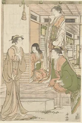 Yoshitsune śpiewający serenady Joruri hime.