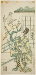 Aktor Yoshizawa Ayame II jako Hotoke Gozen w sztuce „Onna Monji Heike Monogatari”, wystawiony w Teatrze Nakamura w jedenastym miesiącu 1748 r.