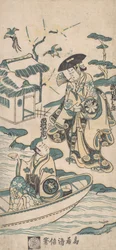 Scena z dramatu, prawdopodobnie Musume Dojoji, ca. 1744.