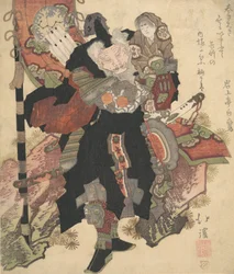Chiński wojownik niosący dziecko na ramionach, ca. 1825.