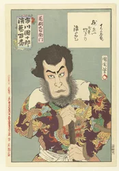 Ichikawa Danjuro IX jako Kezori Kyuemon Kezori Kyuemon (tytuł na obiekcie) Honderd rollen van Ichikawa Danjuro IX (tytuł serii) Ichikawa Danjuro engei hyakuban (tytuł serii na obiekcie)