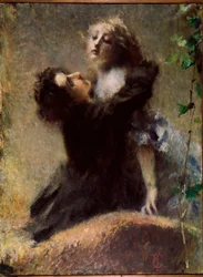 Bluszcz Bluszcz. Mężczyzna obejmuje kobietę. Obraz Tranquilo Cremona (1837-1878) 1878 nd 132,5x100 cm Turyn, Miejska Galeria Sztuki Nowoczesnej i Współczesnej