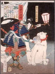 Satomi Jirotarō Yoshinari bada głowę niesioną przez psa