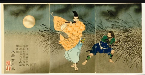 Tryptyk "Fujiwara No Yasumasa gra na flecie przy świetle księżyca", 1883