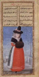 Holenderka w zimowym stroju autorstwa Fazila Husayna Andaruni, Or 7094 f.44, koniec XVIII wieku