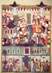 H 1517, fol. 17v, intronizacja Sulejmana Wspaniałego (1494-1566), z „Suleymanname“ Arifiego, 1558