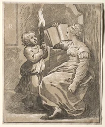 Czytanie Sybilli z dzieckiem trzymającym pochodnię, 1518-27.