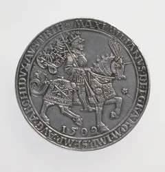Podwójny gulden koronacyjny cesarza Maksymiliana I (1493-1519), mennica w Antwerpii, ponowne wybicie monety z 1509 roku, 1517, awers, srebro