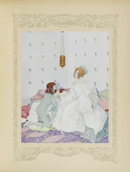 Gdy tylko ją rozpoznał, rzucił się do jej stóp, ilustracja z „Contes du Temps Jadis”, czyli „Opowieści z przeszłości”, s. 48
