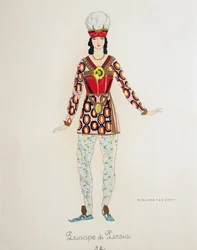 Kostium dla Księcia Persji z Turandot Giacomo Pucciniego, szkic Umberto Brunelleschiego (1879-1949) do prawykonania opery w Teatro alla Scala w Mediolanie, 25 kwietnia