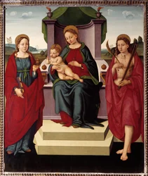 Madonna na tronie między św. Magdaleną a Sebastianem (olej na płótnie)