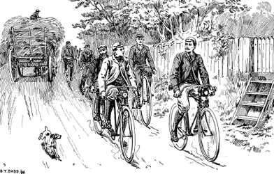 Brytyjski klub rowerowy wyruszający na przejażdżkę wiejską, 1895