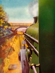 Czysta droga z kabiny lokomotywy Southern Railway Atlantic, 1935.