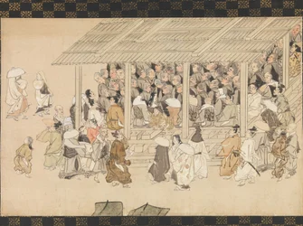Spotkanie Nenbutsu w Ichiya, Kyoto, z Ilustrowanej biografii mnicha..., koniec XIV wieku