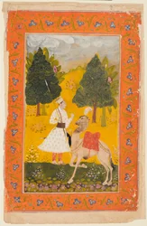 Wojownik radźputów z wielbłądem, prawdopodobnie Maru Ragini z Ragamali, 1650-80.