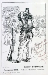 Kolumna francuskiej Legii Cudzoziemskiej posuwająca się w kierunku Tananarive, Madagaskar, 1895