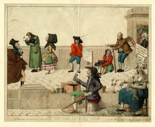 Róg Pont Neuf, Paryż, z chromymi żebrakami i ulicznymi sprzedawcami, ok. 1813 r.