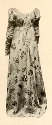 Suknia z perkalu z płowo-szkliwionego perkalu, noszona przez Madame Chevalier, c1795, 1937.
