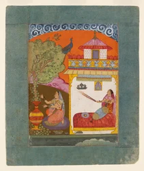 Pani zrywająca liście, ilustrująca tryb muzyczny Gunakali Ragini, c1675