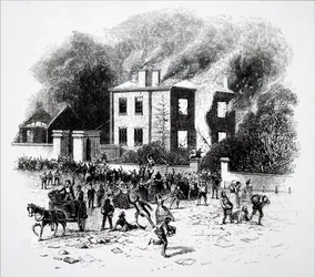 Scena z zamieszek w Birmingham w 1791 roku.