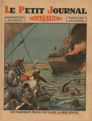 Statek zapala się na Morzu Czerwonym, 1930.