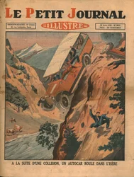 Pojazd wpada do rzeki Isere po wypadku, 1930.