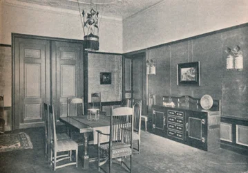 Widok jadalni w berlińskim mieszkaniu, proj. M. H. Baillie Scott, ok. 1909.