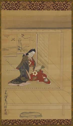 Młoda kobieta czytająca przy ekranie, 1615-1868.