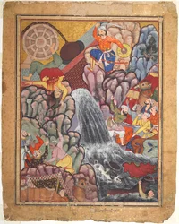 Alamshah rozszczepiający łańcuch koła, z tomu 11 Hamza-namy..., c. 1560 - 1570